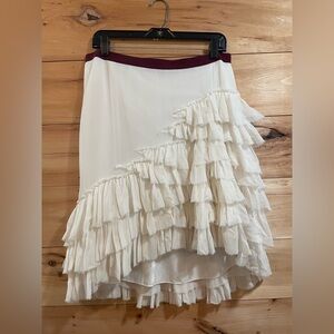 Holly Elegant Off-White Ruffled Asymmetrical Silk Skirt Size 6